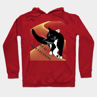 cute Tuxedo cat is self cleaning  Copyright TeAnne Hoodie